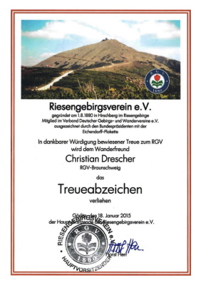 Riesengebirgsverein e.V. - Treueabzeichen