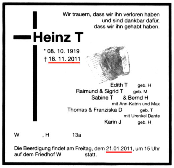 Todesanzeige in der Zukunft gestorben