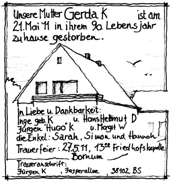 Todesanzeige Gerdas Haus